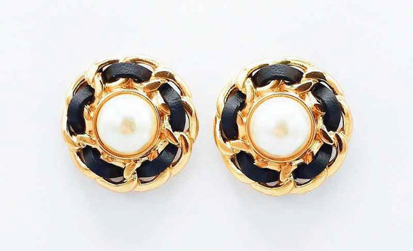 GOLD BLACK EARRINGS PEARL ( 1658 GD )