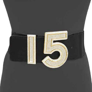 BLACK STRETCH BELT GOLD 5 CLEAR STONES ( 1317 GDBLK )