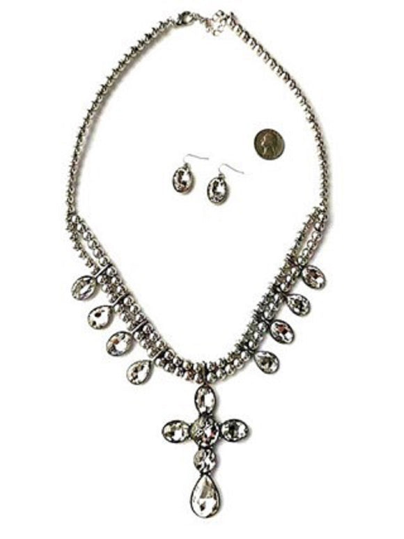 CRYSTAL CROSS CHAIN NECKLACE SET ( 2340 SBCR )