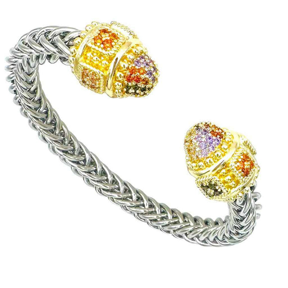 SILVER GOLD AMETHYST CUFF BANGLE MULTI COLOR CZ CUBIC ZIRCONIA STONES ( 8888 BKDM )