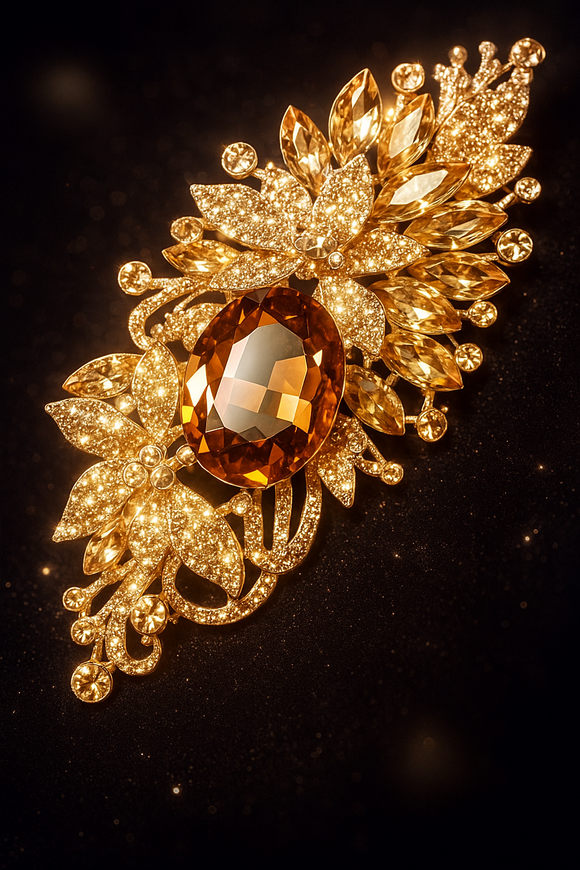 ROSE GOLD FLORAL BROOCH TOPAZ PEACH RHINESTONES ( 06236 RGPCH )