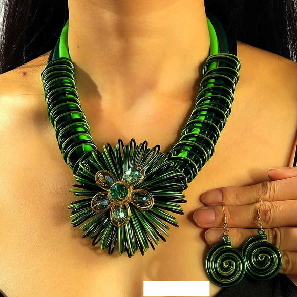 GREEN WIRE NECKLACE SET ( 1525 GR )