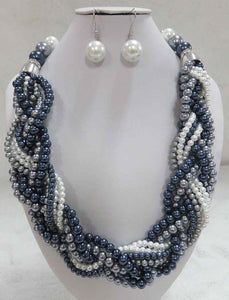 BLUE MULTI COLOR BEAD NECKLACE SET ( 605 BL )