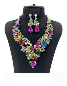 GOLD MULTI COLOR Rhinestone Necklace Set ( 0058 2MT )