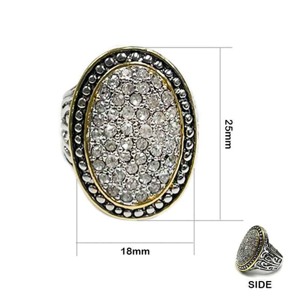 SILVER GOLD RING CLEAR STONES SIZE 7 ( 3274 7 )