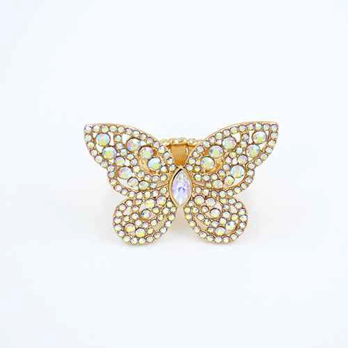 GOLD BUTTERFLY STRETCH RING AB STONES ( 2014 GDAB )