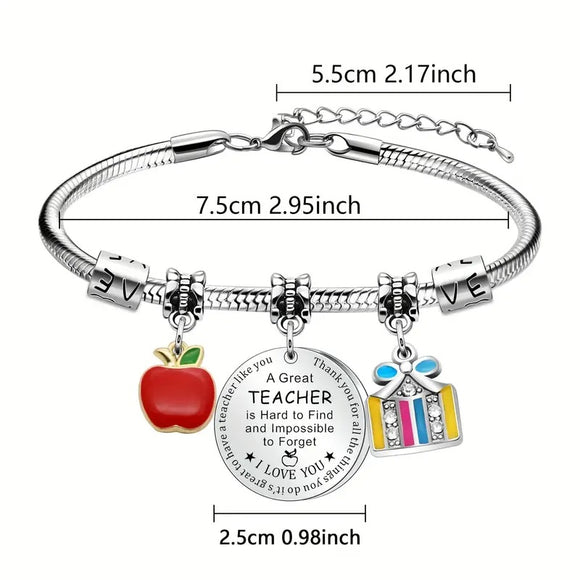 SILVER TEACHER CHARM BRACELET ( 001 )