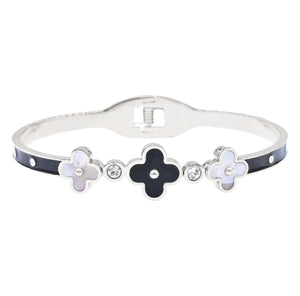 SILVER BANGLE QUATREFOIL BLACK MOTHER OF PEARL ( 6211 SBM )