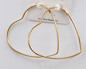 GOLD HEART HOOP EARRINGS LARGE ( 2413 GL )