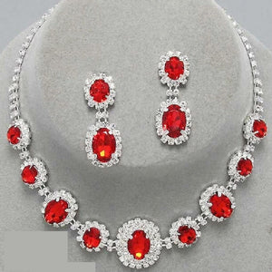SILVER NECKLACE SET RED ( 10787 RED )