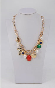 GOLD NECKLACE HEART CHARMS MULTICOLOR ( 1489 GLMLT )