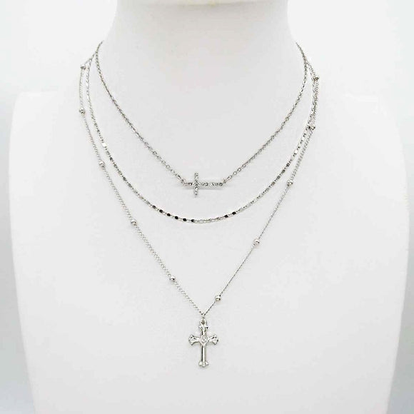SILVER CROSS NECKLACE SET ( 0412 RH )