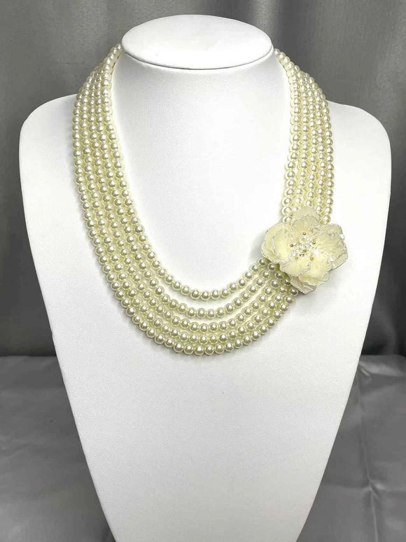GOLD CREAM PEARL FLOWER NECKLACE SET ( 142 GCR )