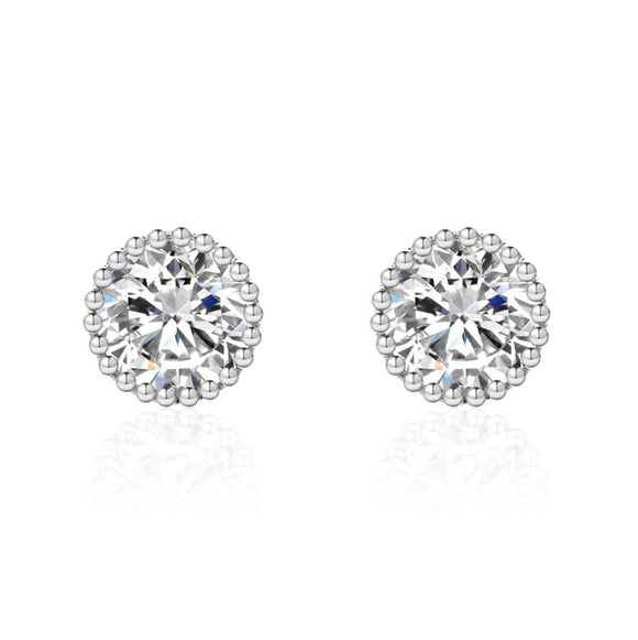 8mm SILVER ROUND CZ CUBIC ZIRCONIA STONES EARRINGS ( 0002 8 )