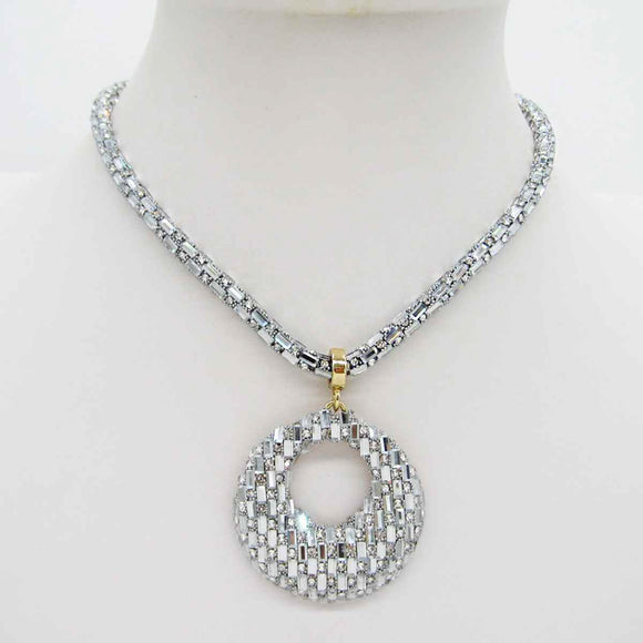 Silver Clear Statement Necklace ( 0084 )