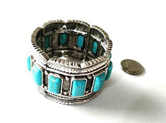 SILVER STRETCH BRACELET TURQUOISE ( 2346 SBTQ )