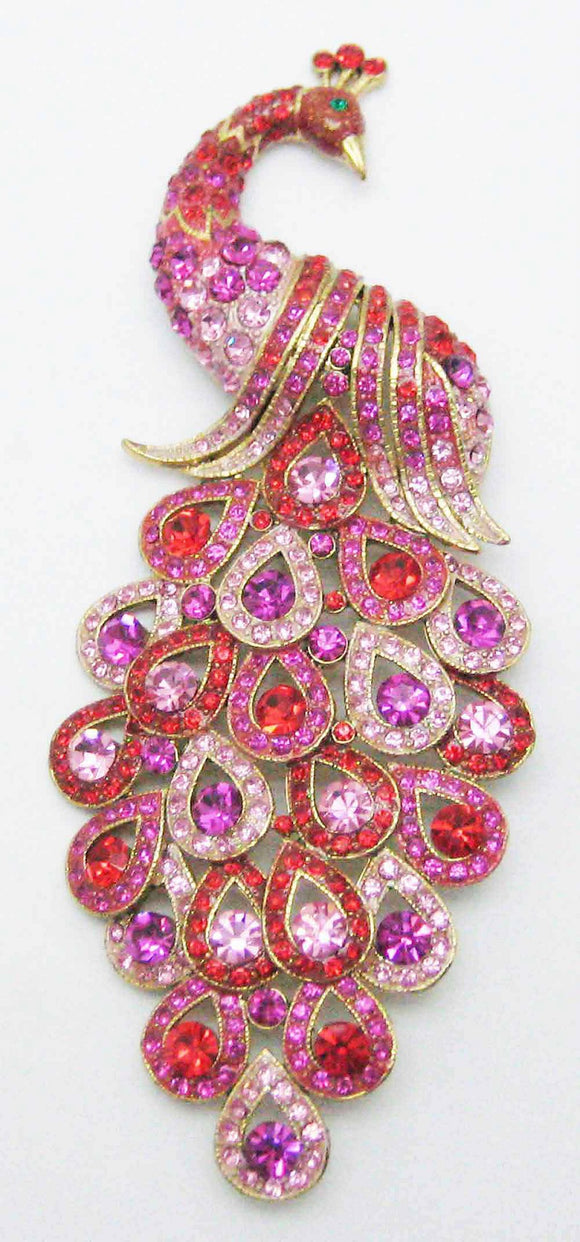 GOLD RED PEACOCK BROOCH ( 2804 RD )