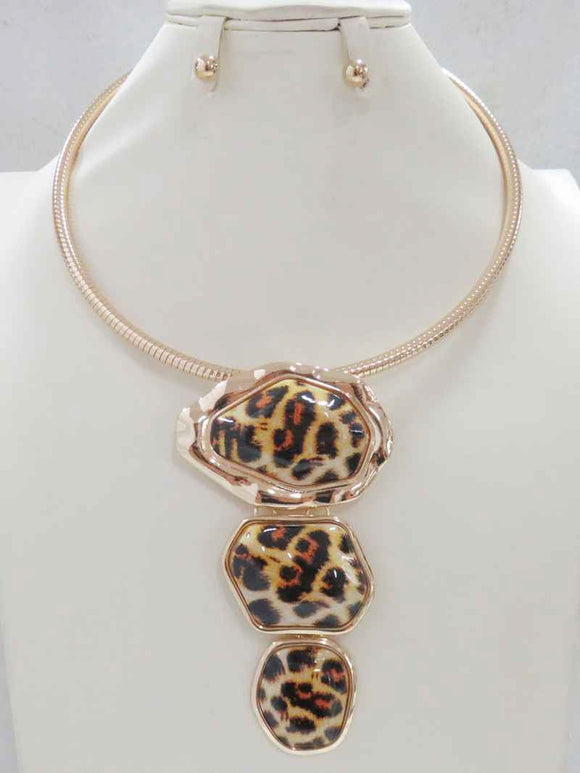 LEOPARD PRINT CHOKER NECKLACE SET ( 5197 LEOP )