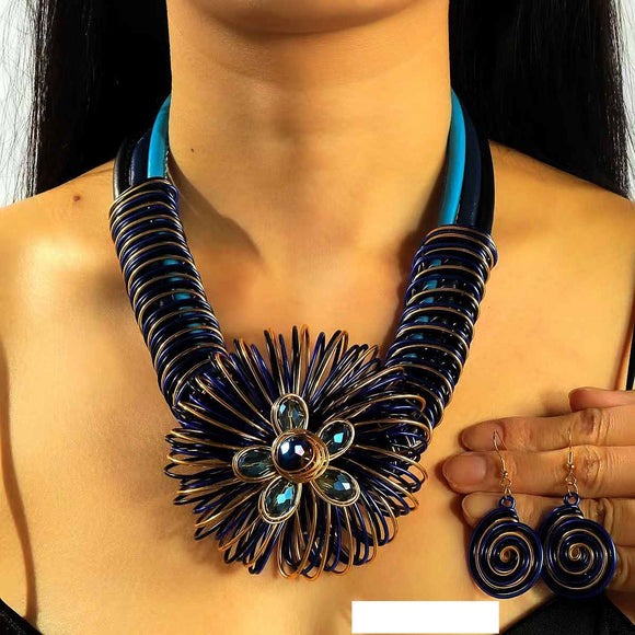ROYAL BLUE WIRE NECKLACE SET ( 1525 RY )