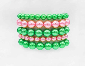 5 STRAND PINK GREEN PEARL STRETCH BRACELET ( 6050 PK )