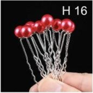 20 SILVER U SHAPE HAIR PIN RED PEARL ( H16 )