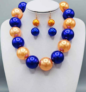 BLUE YELLOW COLOR PEARL NECKLACE SET 30MM ( 3235 YEL )