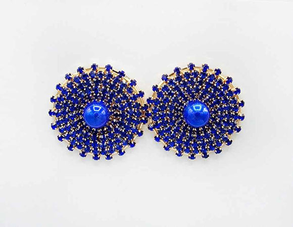 GOLD ROUND EARRINGS BLUE STONES ( 2562 GDBL )