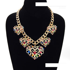 HEART NECKLACE MULTICOLOR STONES ( 8099 GDMLT )