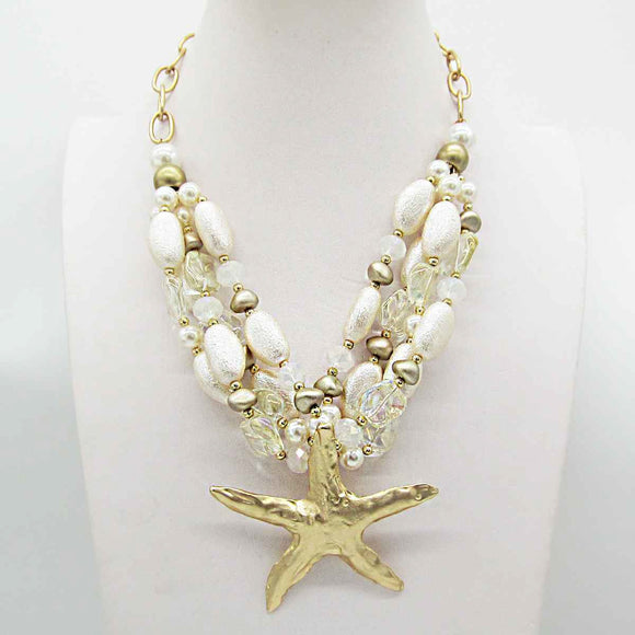 GOLD WHITE STAR NECKLACE SET ( 0123 )