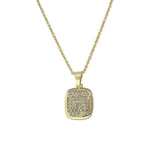 GOLD NECKLACE SQUARE PENDANT CLEAR CZ CUBIC ZIRCONIA STONES ( 8147 G )