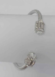 SILVER CUFF BANGLE CLEAR STONES ( 774 SCL )