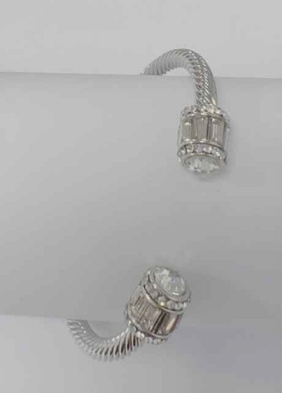 SILVER CUFF BANGLE CLEAR STONES ( 774 SCL )