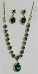 GOLD NECKLACE SET GREEN CLEAR STONES ( 10789 GDGREEN )