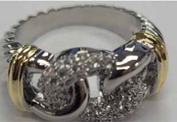 SILVER GOLD RING CLEAR STONES SIZE 8 ( 3246 SIZE 8 )