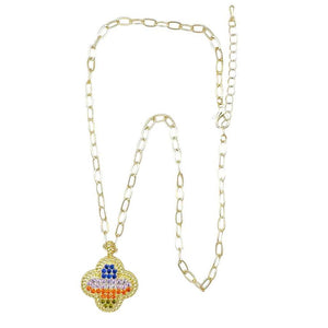 NECKLACE CZ MULTICOLOR QUATREFOIL ( 9649 GM )