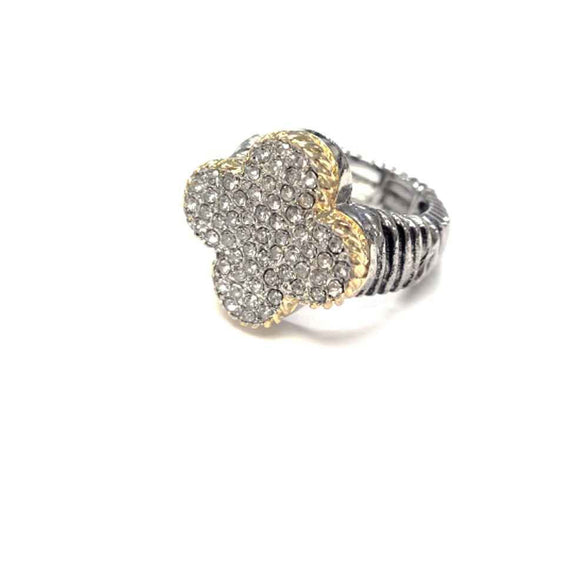 SILVER GOLD QUATREFOIL ADJUSTABLE RING ( 3288 )