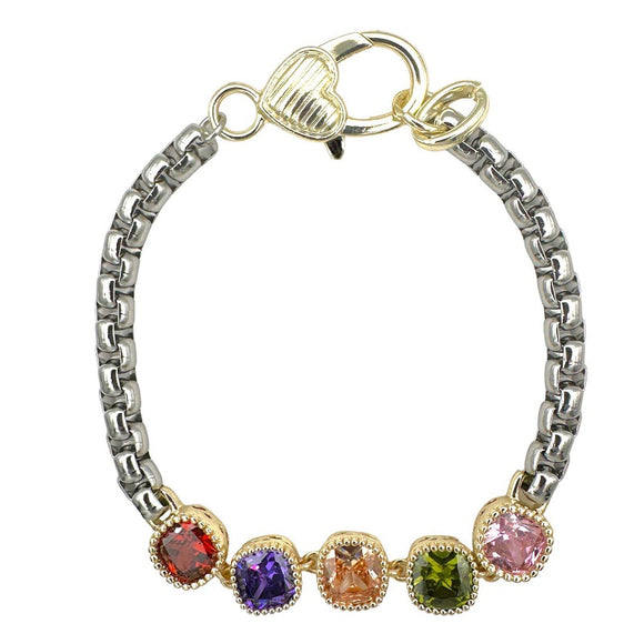 14K GOLD PLATED BRACELET MULTI COLOR CZ STONES ( 9509 BM )