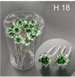 20 SILVER U PIN GREEN CLEAR STONES FLOWER PIN ( H18 )