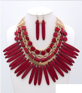 GOLD RED WOODEN NECKLACE SET ( 2906 GPRED )