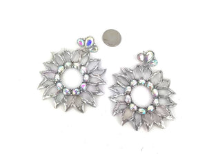 Silver Sunflower Earrings AB Stones ( 2651 SBAB )