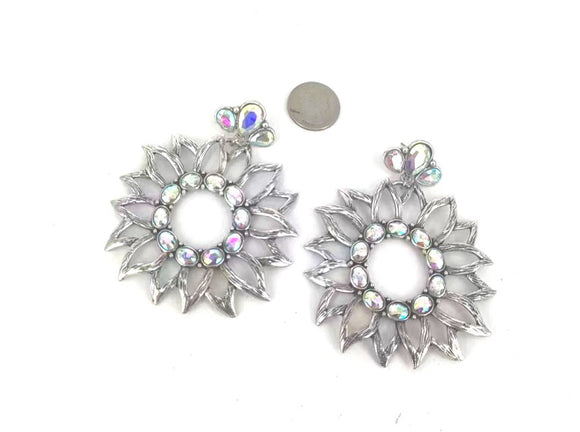 Silver Sunflower Earrings AB Stones ( 2651 SBAB )