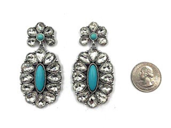 WESTERN CRYSTAL TURQUOISE OVAL EARRINGS ( 2329 SBTQCR )