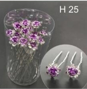 20 SILVER U PIN CLEAR STONES LAVENDER FLOWER PIN ( H25 )