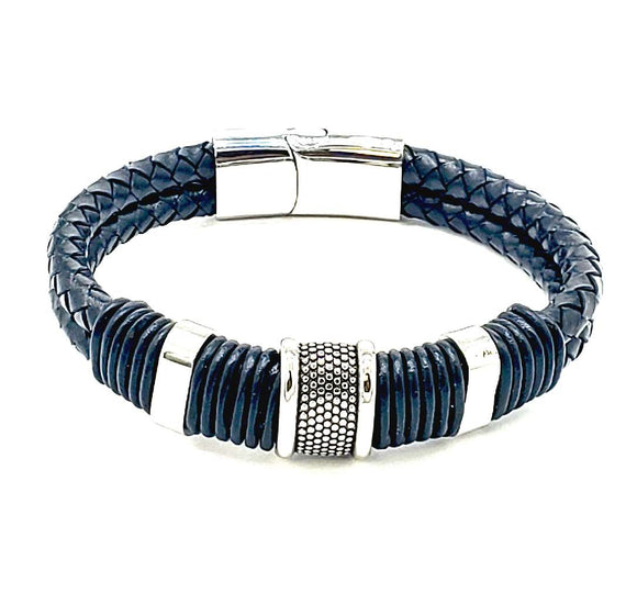 STAINLESS STEEL LEATHER BRACELET ( 031 BK )