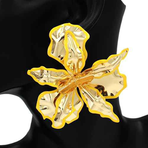 GOLD YELLOW FLORAL EARRINGS ( 2829 YW )