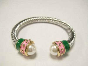 SILVER CUFF BANGLE PINK GREEN ( 870 PG )