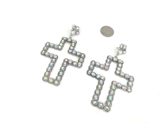 Silver Cross Earrings AB Stones ( 2649 SBAB )