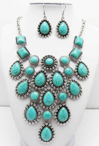Silver Turquoise Necklace Set ( 3086 TQ )