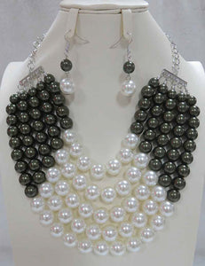 DARK GREEN CREAM PEARL NECKLACE SET ( 604 DGNCM )