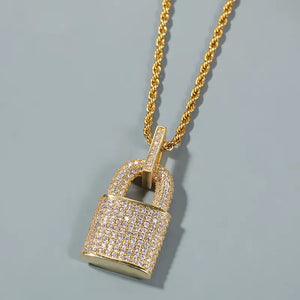 GOLD LOCK PENDANT CZ NECKLACE ( 1134 )